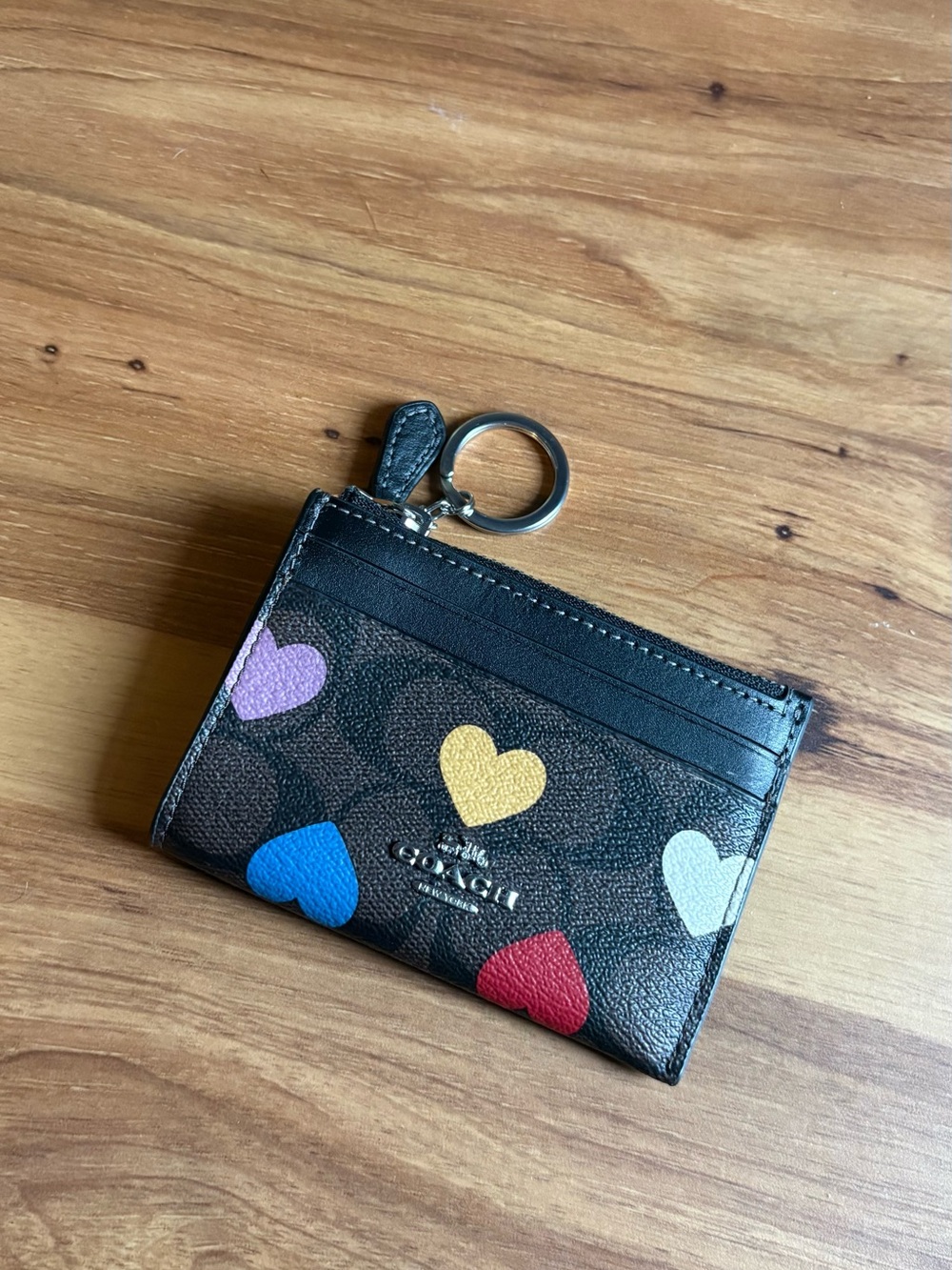 Coach Mini Skinny ID Case in Signature Canvas with Heart Print